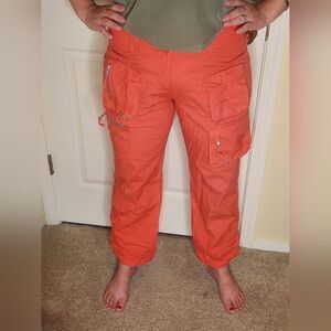 Lulu-B 10 Coral Red Full Length Roll Up Zipper Cargo Women’s Pants